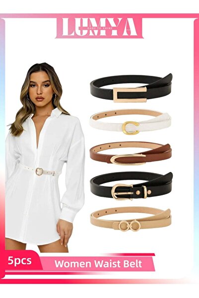 lumia Women's Slim Leather Belt Set of 5