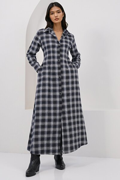 Trend Alaçatı Stili Women's Anthracite Double Pocket Maxi Length Cotton Blend...