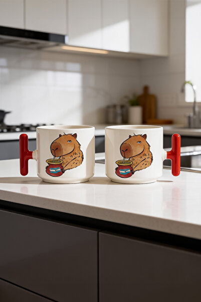 BB TRADE Capybara Drink Design Red t Handle Ceramic Printed Mug Cup 250 ml