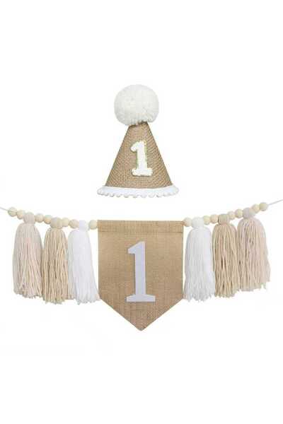 Choice1 مجموعة لافتة كرسي عيد الميلاد الأول، قبعة مخروطية مصنوعة يدويًا على ط...