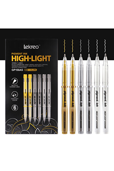 Choice 6pc mix Lekreo 3 Colors Gold Silver White Highlight Gel Pens, 1.0mm Ex...