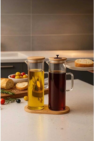 Home 3 Pieces 400 ml Borosilicate Oil Pot - Glass Oil Pot with Bamboo Base an...