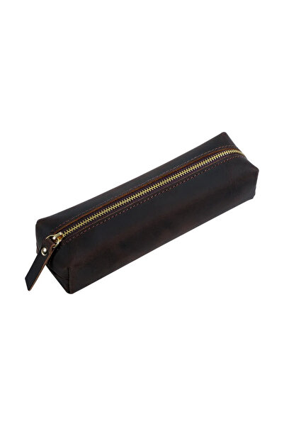 Choice Coffee Genuine Leather Zippered Pen Case Holder, Large Capacity Statio...