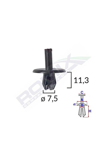 ROMİX Κλιπ στερέωσης για Alfa Romeofiat 75X113Mm - Μαύρο Σετ 10 τεμαχίων