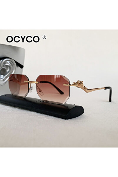 Choice نظارات شمسية مستطيلة بنية اللون بدون إطار، للرجال، ماركة فاخرة، نظارات...