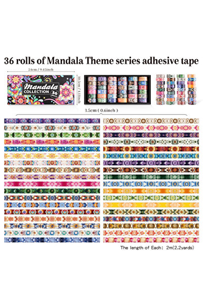 Choice شريط ماندالا، 36 لفة، شريط واشي ماندالا عتيق، نقش ماندالا زهري ملون، ل...