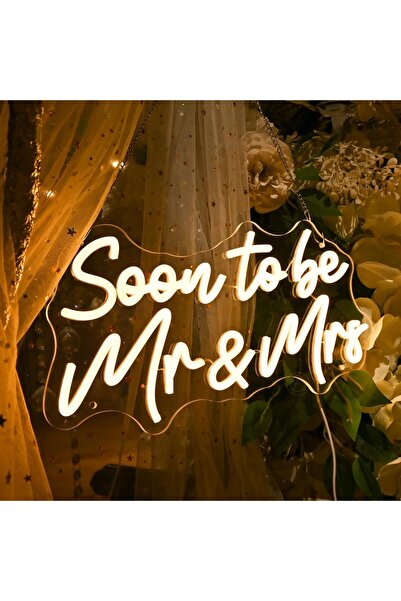 Slasa لافتة نيون "قريبًا سيد وسيدة" - 40×20 سم، إضاءة LED بيضاء دافئة، قابلة ...