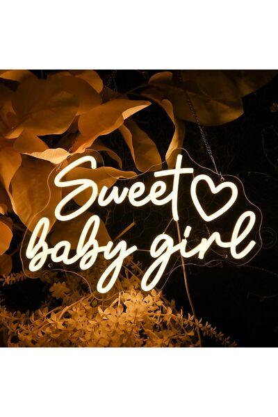 Slasa لافتة نيون "طفلة جميلة" – 40×25 سم، إضاءة LED بيضاء دافئة، قابلة للتعتي...