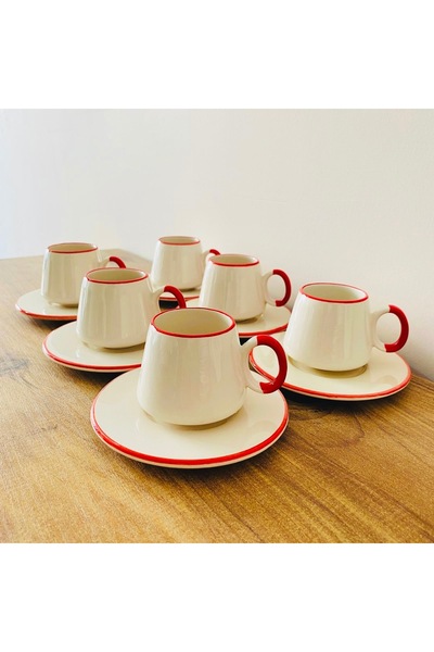 NOKTAPORSELENVESERAMİK Turkish Coffee Cup Set Elite Series Red with Mouth and...