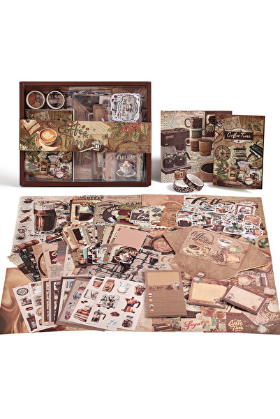 Choice مجموعة لوازم سكرابوكينغ القهوة، 201 قطعة، ملصقات قهوة، ورق سكرابوكينغ ...