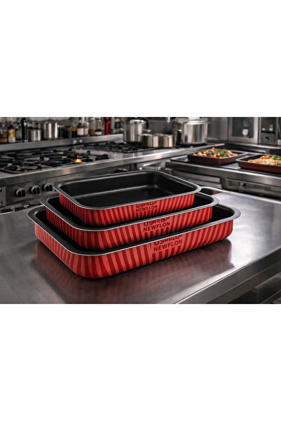 Newflon 🔥 Neoflon Oven Tray Set – 3 Pieces Non-Stick (20×26 | 24×31 | 30×42 cm)