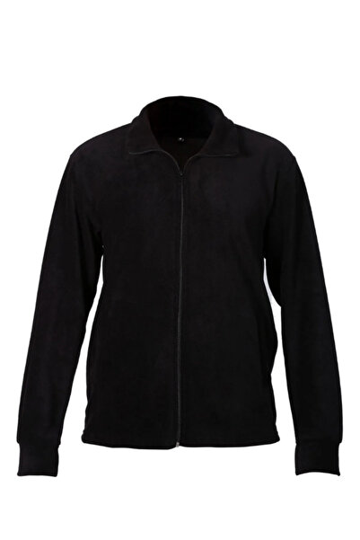 Arseno Unisex Black Zippered Mock Neck Fleece Coat - Black - Arsnoumjtpxollar...