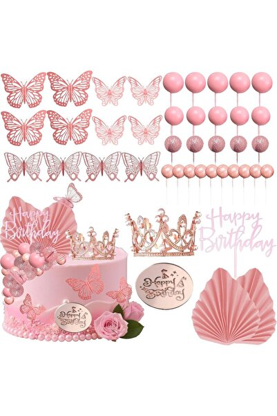 Choice 42pcs 42 Pcs Crown Cake Topper Happy Birthday Cake Decorations Butterf...