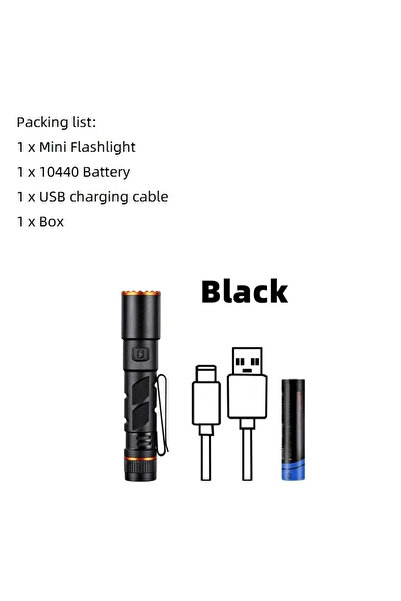 Choice Black Zoom Mini EDC High Bright LED Pen Flashlight USB Rechargeable Ma...