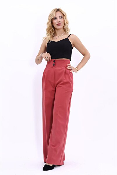 ÖNDER ÖZSOY بنطلون نسائي بخصر عالٍ جدًا وطيات - لون البلاط