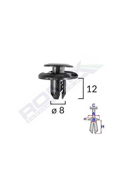 ROMİX Clips Fixare Elemente Roata Pentru Hondamitsubishi 8X12Mm - Negru Set 1...