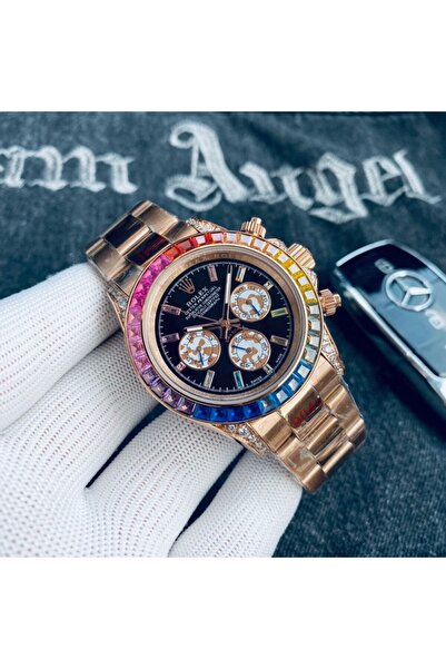 Rolex ساعة دايتونا 40 مم 116595RBOW بإطار مرصع بألماس قوس قزح وعلامات ألماس ق...