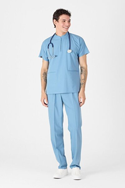 Owlet Medikal Stretch Fabric Light Blue Judge Collar Scrubs