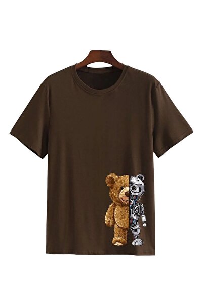 EYAX MODA تي شيرت روبوتيك بير مطبوع للأطفال برقبة دائرية للبنات والأولاد