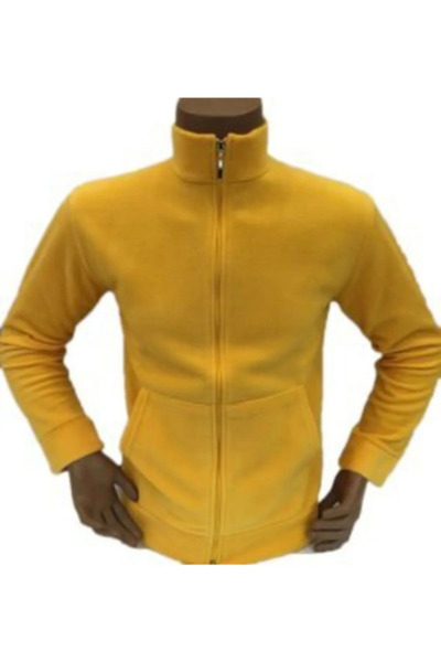 Arseno Unisex Yellow Zippered Mock Neck Fleece Coat - Yellow - Arsnoumotphola...