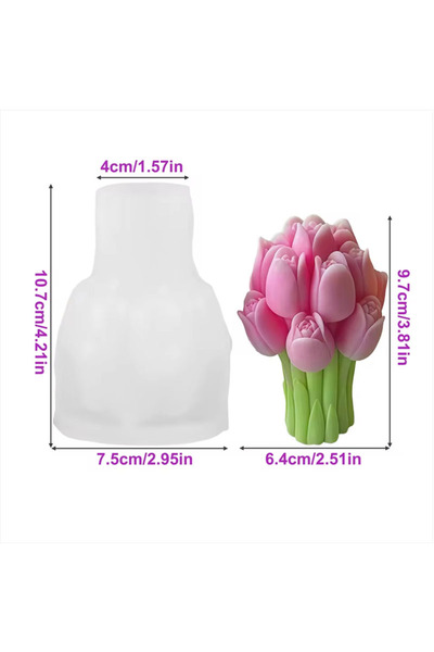 Choice Tulip Mold 3D Tulip Bouquet Candle Silicone Mold DIY Tulip Flower Cand...