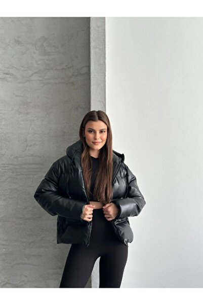 gm giyimarket WOMEN'S LEATHER PUFFY COAT