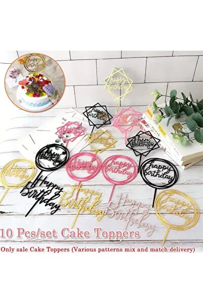 Choice Random Color 10PCS-Set 10pcs Multi -Shapes Happy Birthday Cake Topper ...