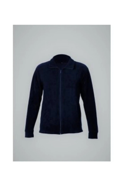 Arseno Unisex Navy Blue Zippered Mock Neck Fleece Coat - Navy Blue - Arsnoumy...