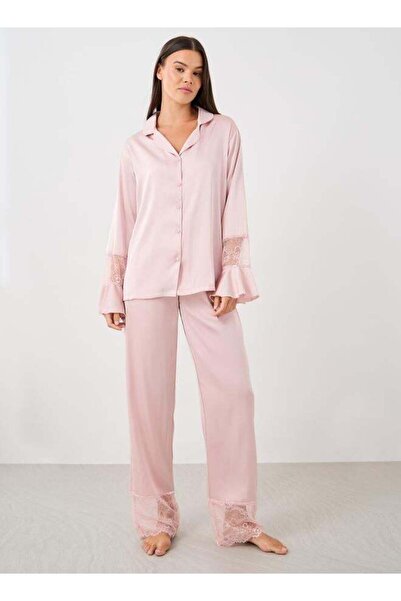 Stylish Satin Pajama Set with Lace Details