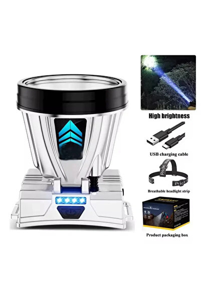 Choice مصباح أمامي فضي فائق السطوع قابل لإعادة الشحن، عالي الطاقة، مقاوم للما...