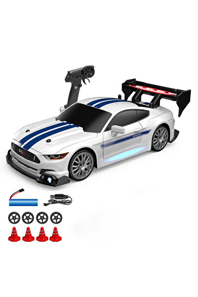 Choice سيارة سباق موستانج رباعية الدفع تعمل بالتحكم عن بعد، بيضاء اللون، بمقي...