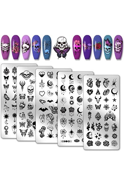 Choice AECH011-02704 5pcs Skull Nail Stamping Plates Gothic Styles Nails Sten...