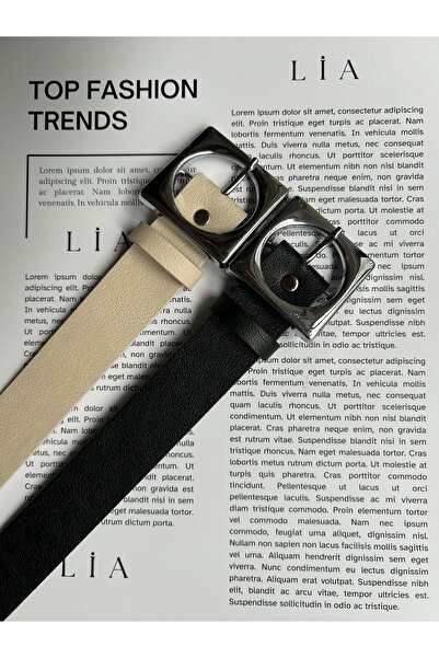 LİA KEMER حزام خصر نسائي مكون من قطعتين مع مشبك فضي مربع الشكل، حزام يومي، حز...