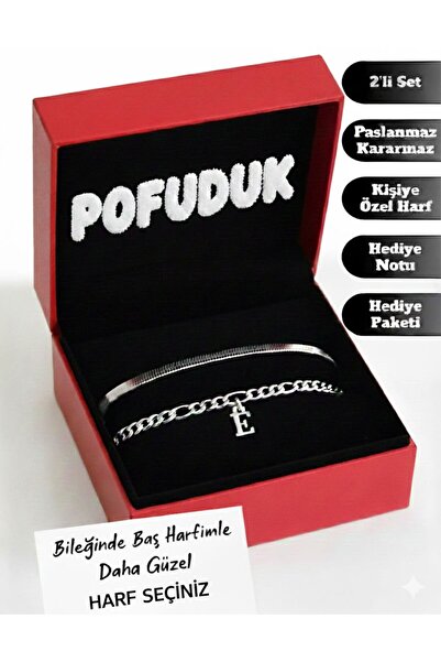 pofudukcase 2'li Harfli Paslanmaz | Kararmaz | Unisex | Çelik Bileklik Seti -...