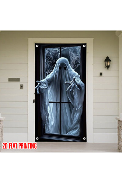Choice 180X90 MULTI 1pc Halloween 2D Door Banner - Black and White Ghost Desi...