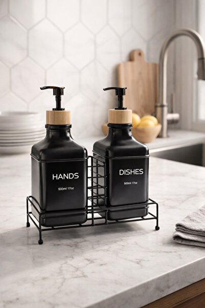 MAKRİ HOME Double Glass Liquid Soap Dispenser & Detergent Dispenser Set with ...