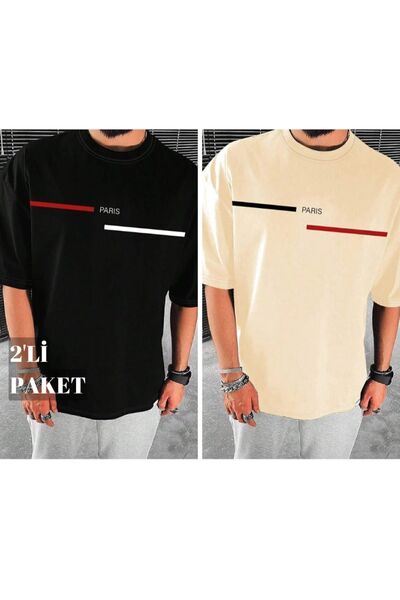 EYAX MODA Σετ 2 τεμαχίων Ανδρικά Υπερμεγέθη Τυπωμένα Κοντομάνικα Μπλουζάκια E...