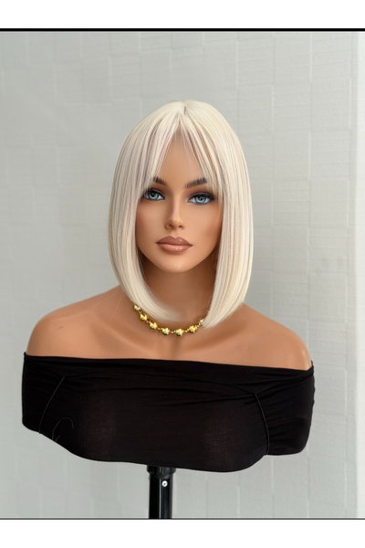 aura peruk Soguk sarı perçemli kısa bob kesim Mina modelimiz