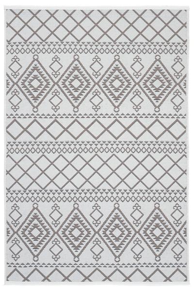 Cool Halı Marcos Beyaz Bej Etnik Desenli Dokuma Makinede Yıkanabilir Kaydırma...