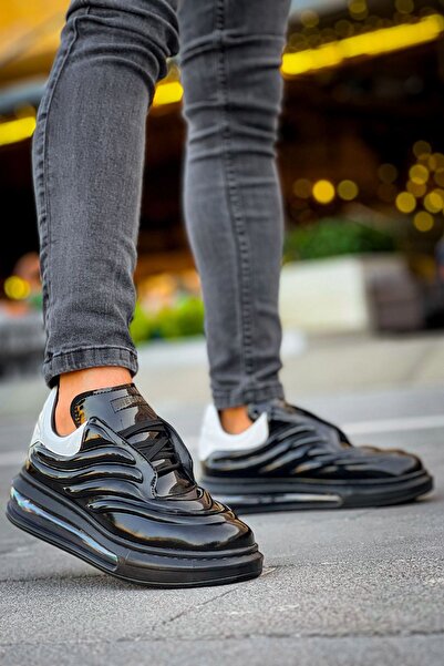 Lucy Shoes حذاء رياضي رجالي YG299 Sollıevos برباط يومي من الجلد CST - أسود/أبيض