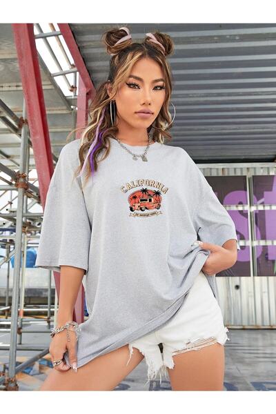 EYAX MODA تي شيرت نسائي مقاس كبير مطبوع عليه كاليفورنيا