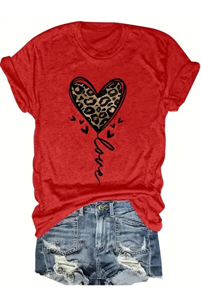 EYAX MODA Tricou cu imprimeu leopard pentru femei