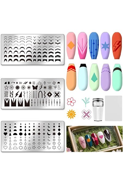 Choice AECH011-02619 3Pcs Nail Stamp Plates Set French Nail Stamping Plate Fr...