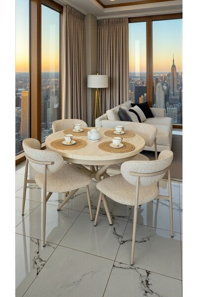 fursimo ARBA Serisi Yuvarlak 1.sınıf MDF Yemek Masası Takımı–4 Sandalyeli | 1...