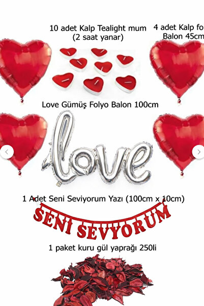 Parti dolabı 14 Şubat Gümüş Kırmızı Sevgililer Günü Balon Gül Yaprağı Süsleme...