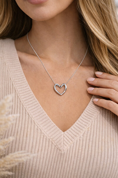Arvital Kadın Kalpli Kolye Altın – Gümüş Renk Zarif Minimal Kolye Sevgiliye &...