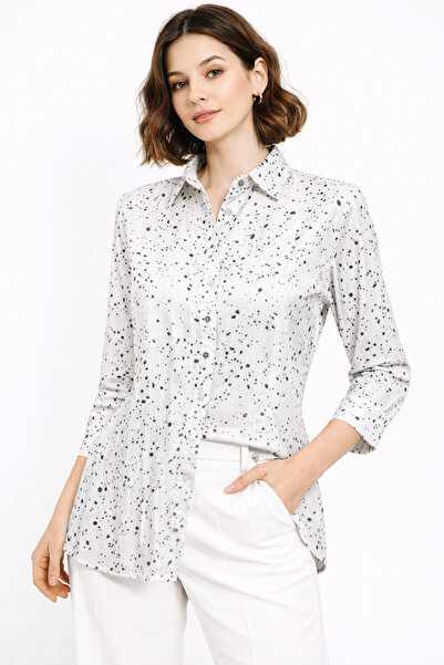 Nuevo Kadın Desenli Parlak Gömlek | Fit Kesim, Uzun Kollu, Düğmeli, Günlük & ...