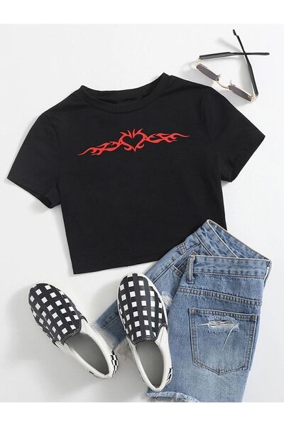 EYAX MODA Tshirt Crop με στάμπα