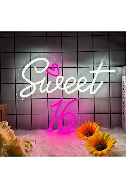 Slasa لافتة نيون "عيد ميلاد سعيد 16" مقاس 32.5 × 42 سم، مزودة بإضاءة LED قابل...