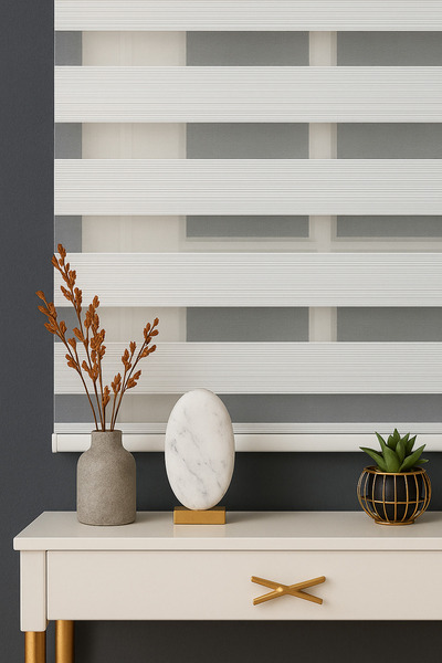 GİVAYO STOR Ekru Beyaz Geniş Pliseli Düz Zebra Stor Perde